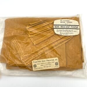 Vintage Pure Irish Linen 4 Placements & 4 Napkins Gold Yellow Orange Ireland